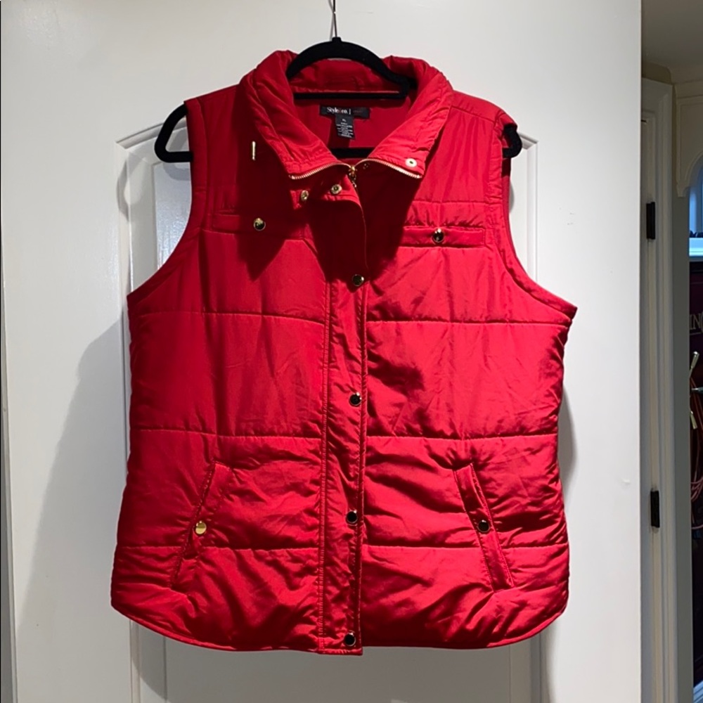 Red puffer vest